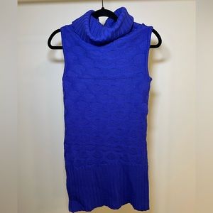 Vintage Versace Blue Wool Turtleneck Mini Dress